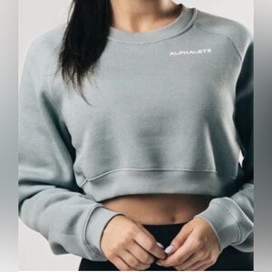 Alphalete Cropped Crewneck in Steel Blue- Size Small. EUC